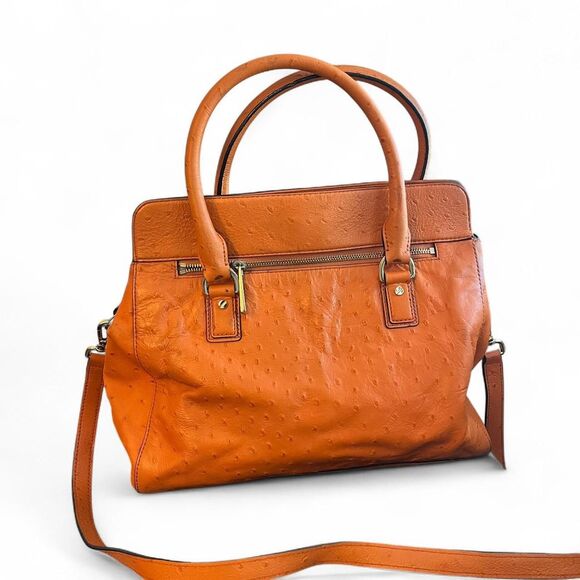 Michael Kors Orange Ostrich-Embossed Satchel - Picture 2 of 6